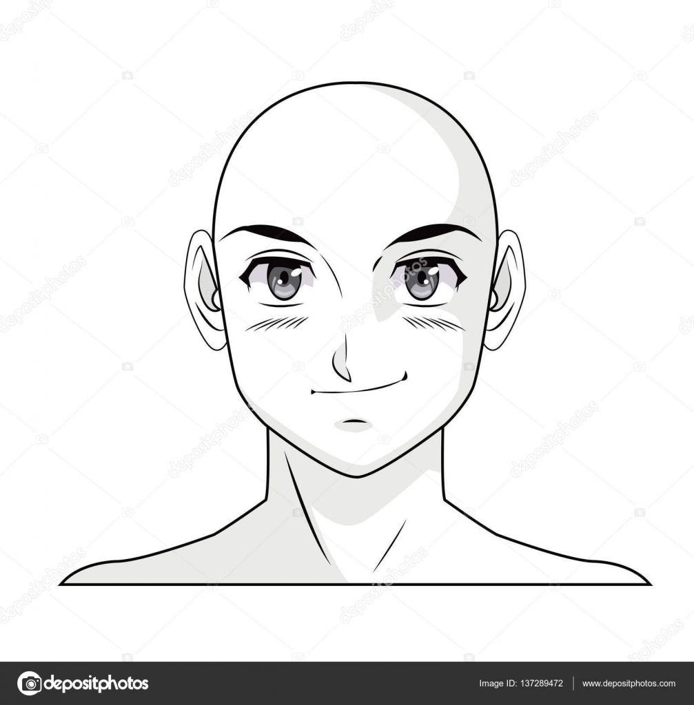 Face boy anime manga comic bald outline Stock Vector Image by ©jemastock  #137289472