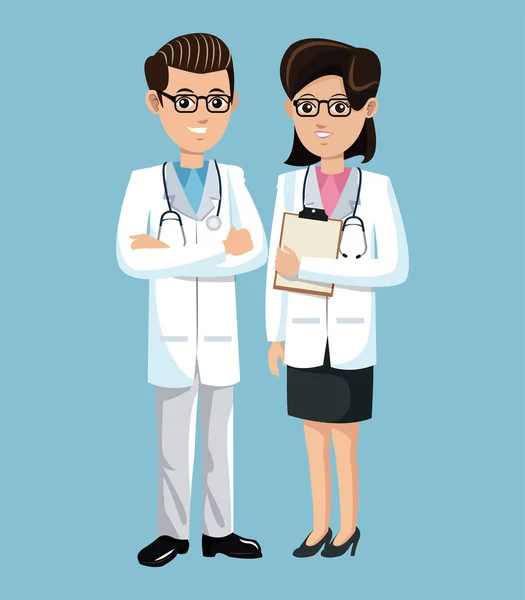 Mulher e homem médico funcionários médicos clínica — Vetor de Stock