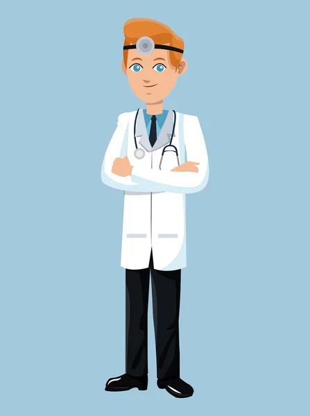 Γιατρός στέκεται φορώντας κεφάλι-καθρέφτης — Διανυσματικό Αρχείο