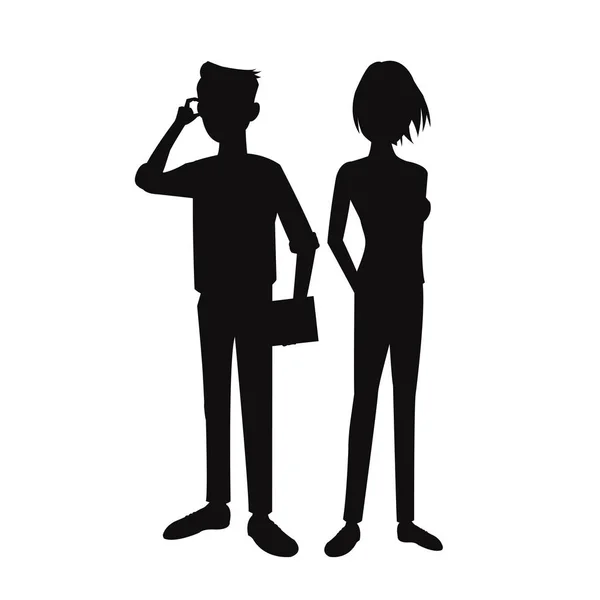 Silhouette les adolescents garçon fille pose debout étudiant — Image vectorielle