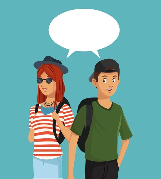 Adolescente menino e menina falando bolha discurso — Vetor de Stock