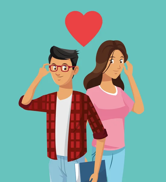 Teens couple in love heart — Stock Vector