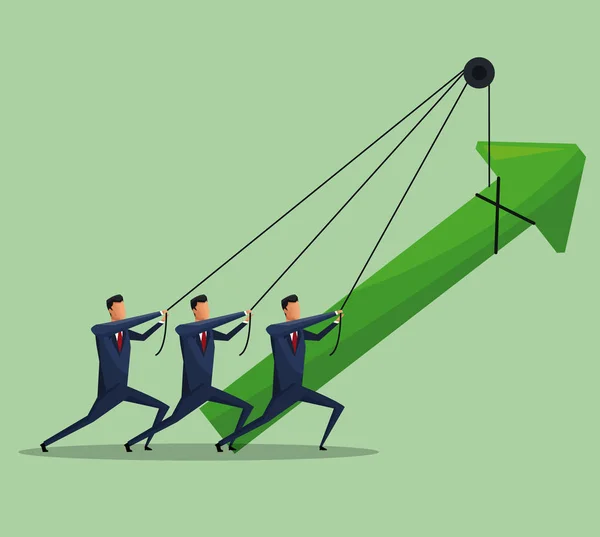 Men teamwork business growth arrow — Stock Vector