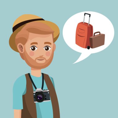 adam sakallı şapka kamera çanta