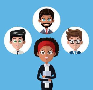 erkekler grup ile karikatür afro kadın iş ofice klasör