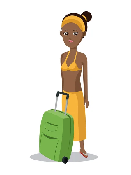 Милий афро дівчина валіза одяг — стоковий вектор