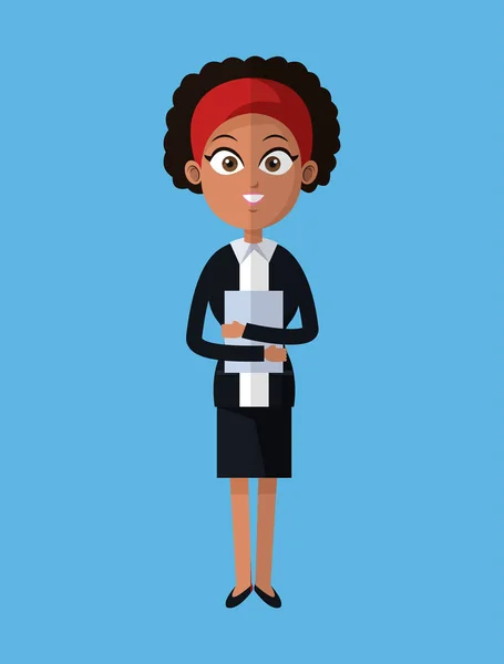 cartoon afro woman business leadership with folder