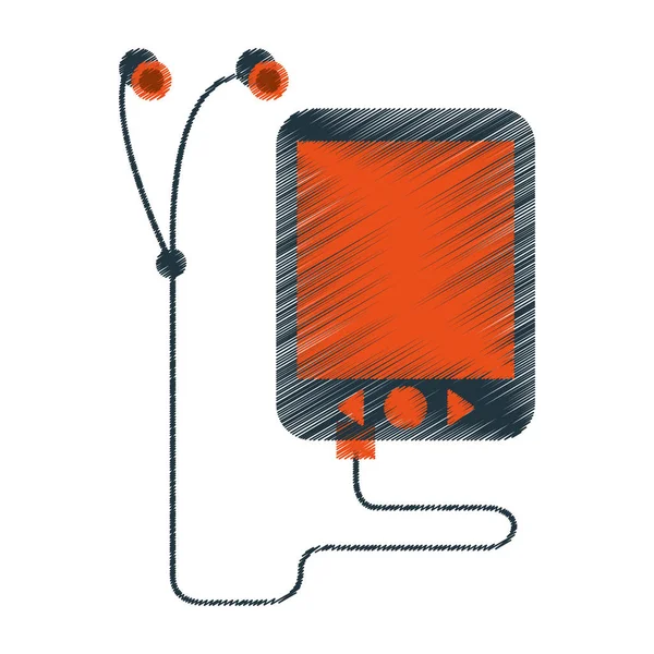Desenho mp3 dispositivo reproduzir fones de ouvido de música — Vetor de Stock
