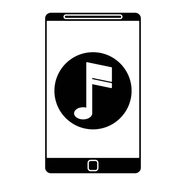 Silhouette smartphone music note digital app — Stock Vector