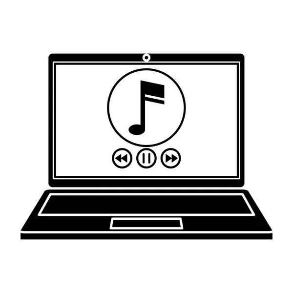 Silhueta aplicativo leitor de música laptop moderno — Vetor de Stock