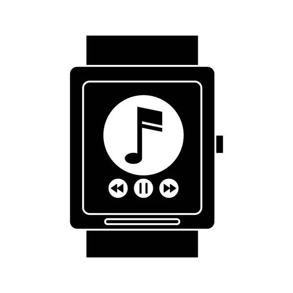 Silhouette Smart Watch Musik-Player-App-Technologie — Stockvektor