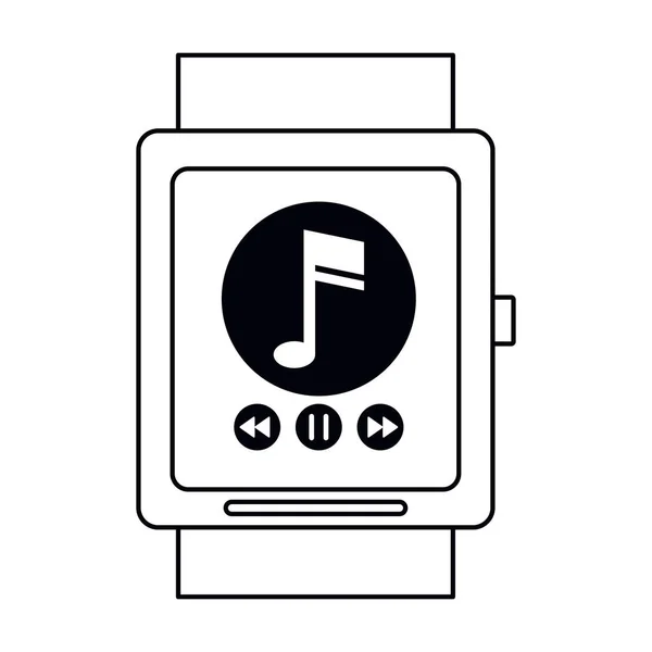 Smartwatch music player app technology outline — Stock Vector