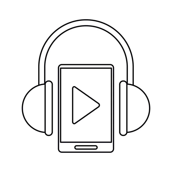 Teléfono inteligente reproductor de música auriculares tecnología esquema — Vector de stock