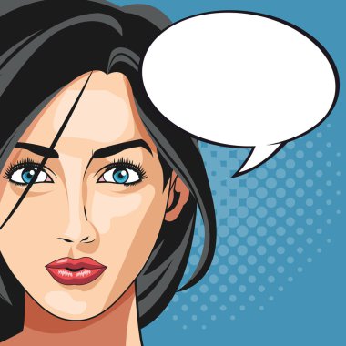 pop art kadın kabarcık konuşma arka plan noktalı