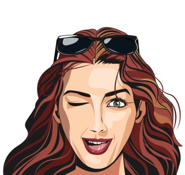 güzel kız Güneş gözlükleri göz kırpıyor