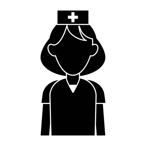 Silueta zdravotní sestry Jednotné klobouk kříž pozornost zdravotní péče — Stockový vektor