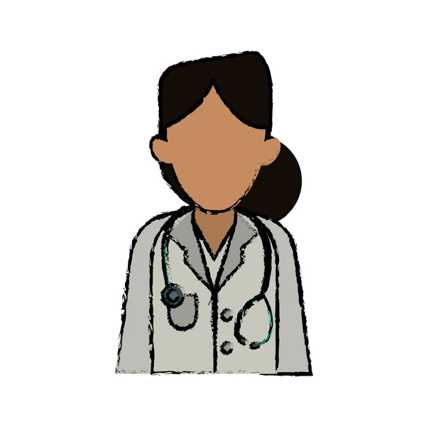 Mujer de dibujos animados médico terapeuta estetoscopio diagnóstico — Archivo Imágenes Vectoriales