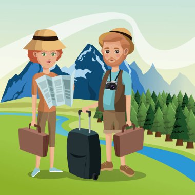 kaç turist seyahat bavul Bagaj harita kamera manzara arka plan