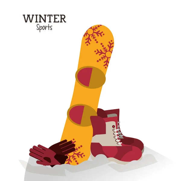 Botas deportivas de invierno snowboard y guantes — Vector de stock