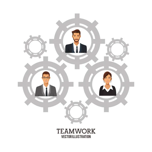 Gente negocios trabajo en equipo engranajes colaboración cartel — Vector de stock