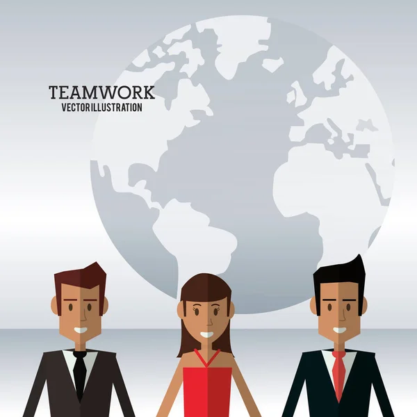 Character people teamwork globe work — Stock Vector