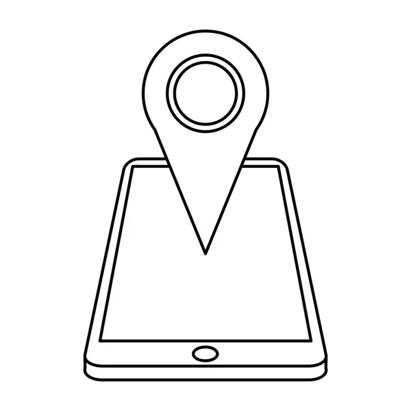 Teléfono inteligente ubicación pin mapa gps delgada línea — Vector de stock