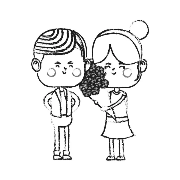 Kawaii pareja en el amor — Vector de stock