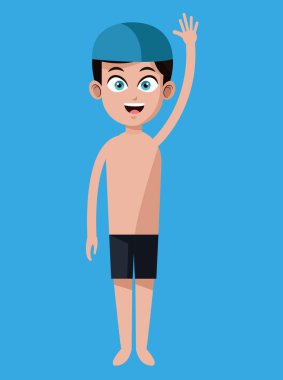 Mayo ve mavi kap Yüzme çocuk