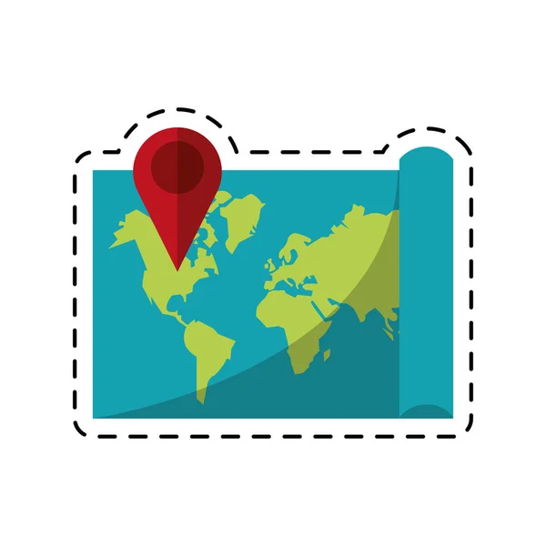 포인터 세계 대상 아이콘 점선 라인 지도 — 스톡 벡터