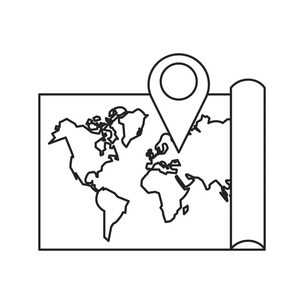 Mapa puntero mundo destino icono delgada línea — Vector de stock