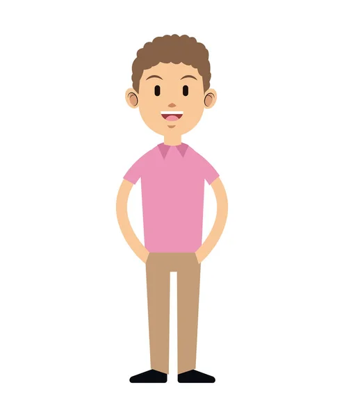 Young guy curly hair pink t-shirt — Stock Vector