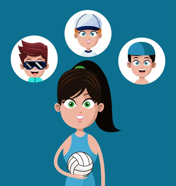 Jugador chica voleibol-grupo jugadores — Archivo Imágenes Vectoriales