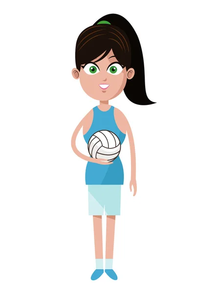球员的女孩排球小马尾巴和球 — 图库矢量图片