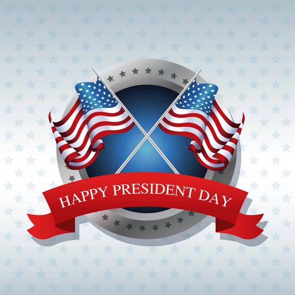 Πρόεδρος ευτυχισμένη μέρα διέσχισε σήμα american κορδέλα σημαία — Διανυσματικό Αρχείο