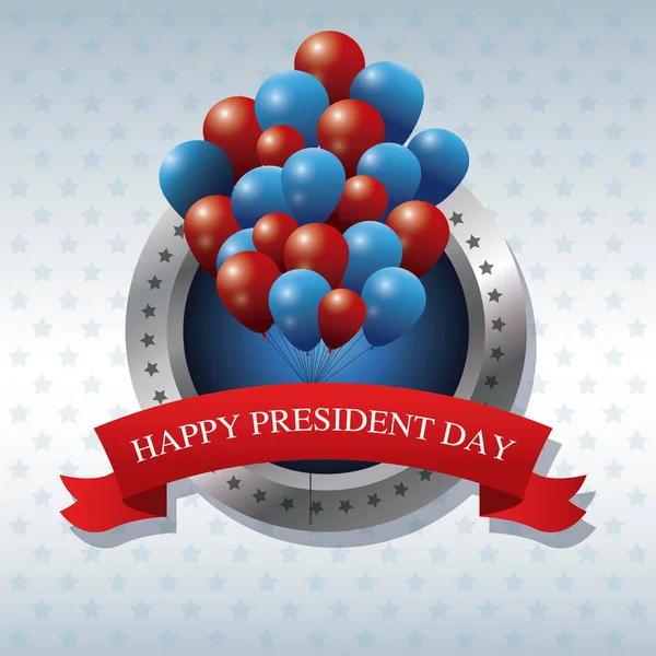 Happy president day bunch balloons ribbon label — Stock Vector