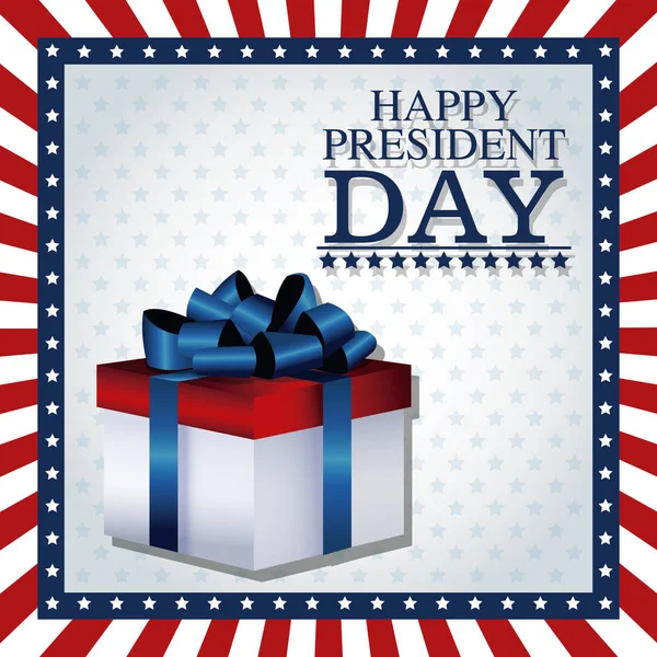 Happy president day gift box ribbon frame flag — Stock Vector