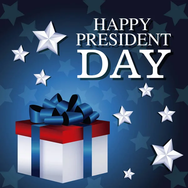 Ευτυχισμένος Πρόεδρος ημέρα δώρο κουτί παρόντες αστέρι φόντο — Διανυσματικό Αρχείο