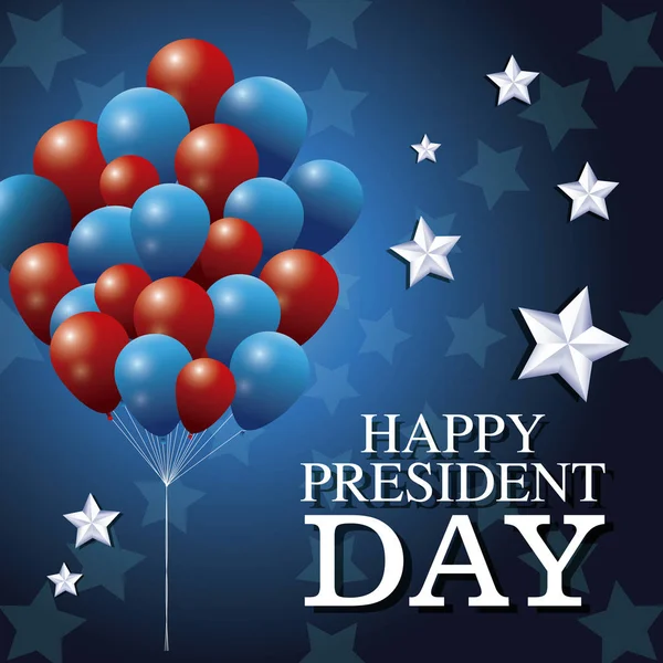 Ευτυχισμένη Πρόεδρος ημέρα μπουκέτο μπαλόνια πατριωτισμού αστέρι φόντο — Διανυσματικό Αρχείο