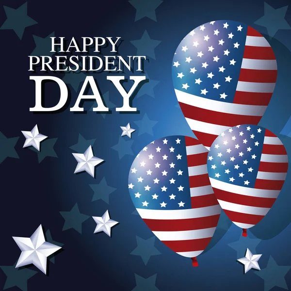 Mutlu Başkan günü balonları yıldız arka plan bayrak — Stok Vektör