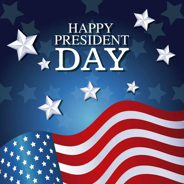 Feliz presidente día bandera ondeando fondo estrella — Archivo Imágenes Vectoriales