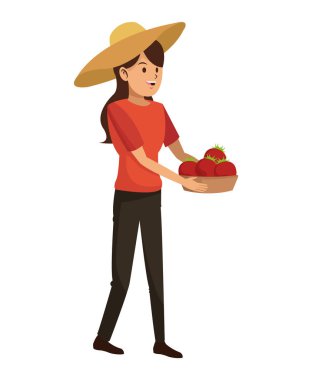 genç kız şapka ve sepet domates hasat