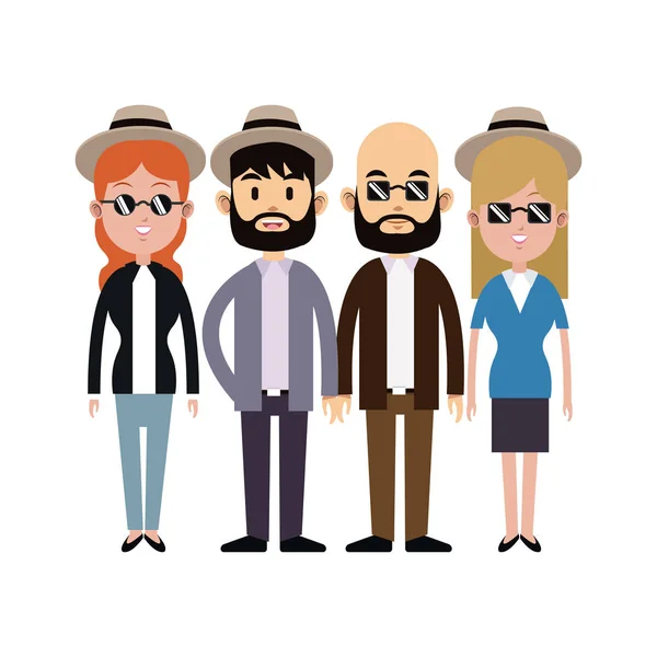 Group people hipster hat sunglasses beard — Stock Vector