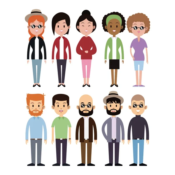 Group man woman standing different — Stock Vector