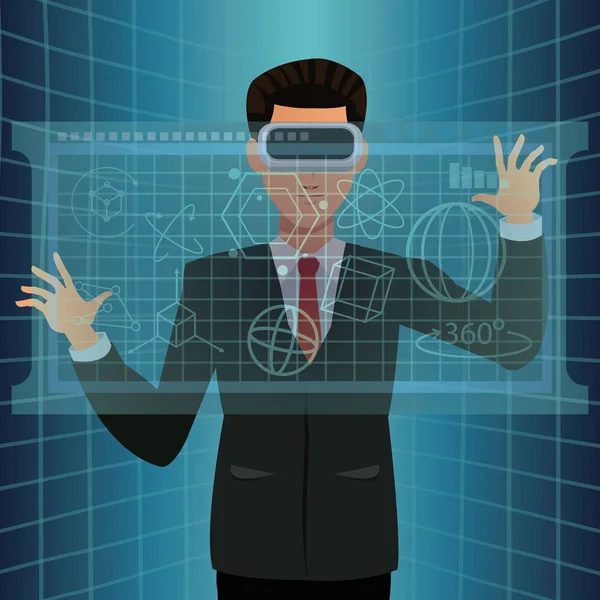 Mann mit VR-Brille Touch-Diagramm digital — Stockvektor