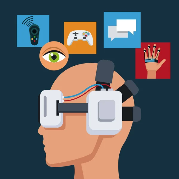 Profil hlavy s položkami virtuální realita headset — Stockový vektor