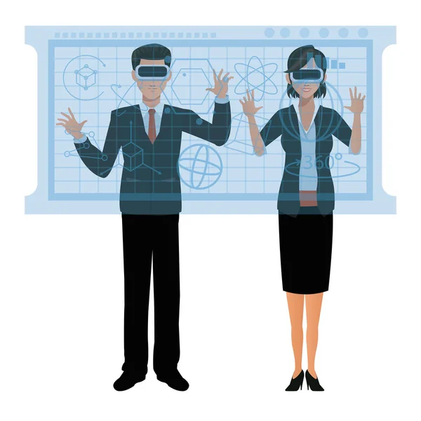 Casal jogando óculos de realidade virtual gráficos 3d — Vetor de Stock