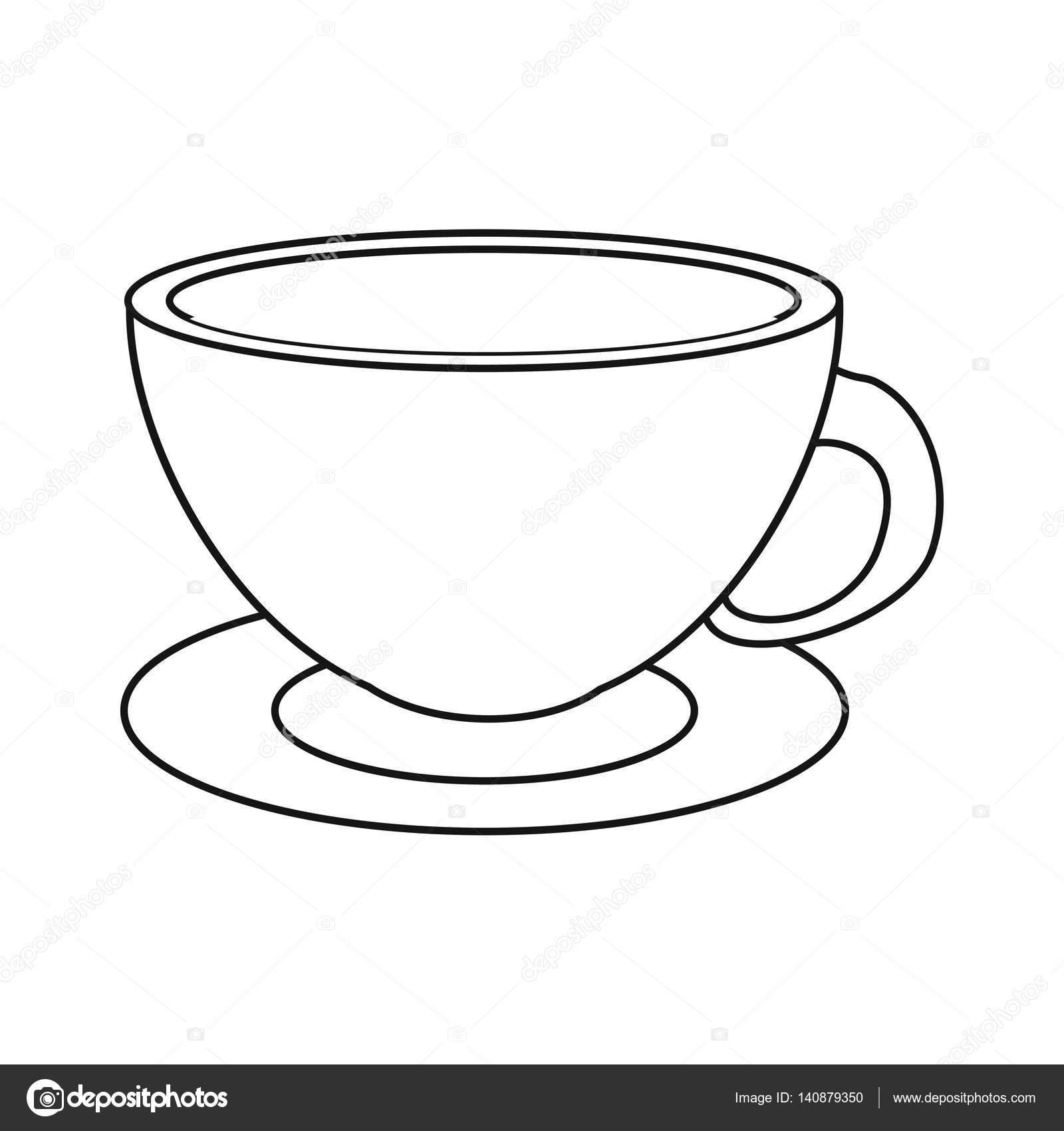 Coffee Cup Cappuccino Plate Thin Line Stock Vector C Jemastock 140879350