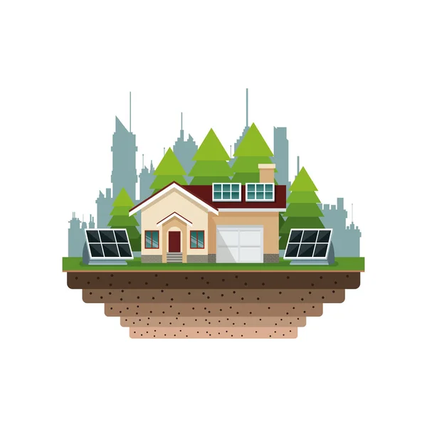 Casa panel solar suburbano fondo de la ciudad — Archivo Imágenes Vectoriales