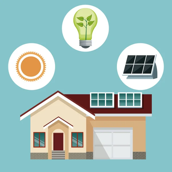 传统住宅用太阳能电池板图标生态学 — 图库矢量图片