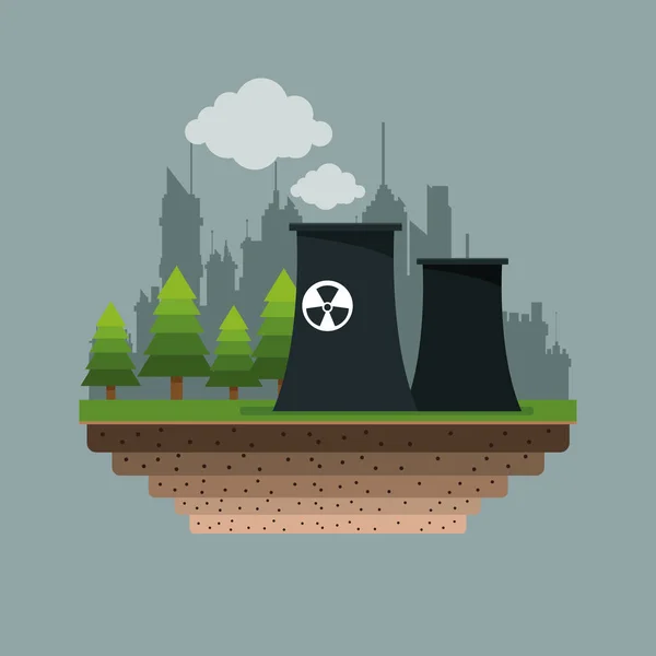 Nuclear plant with urban background — Stock Vector